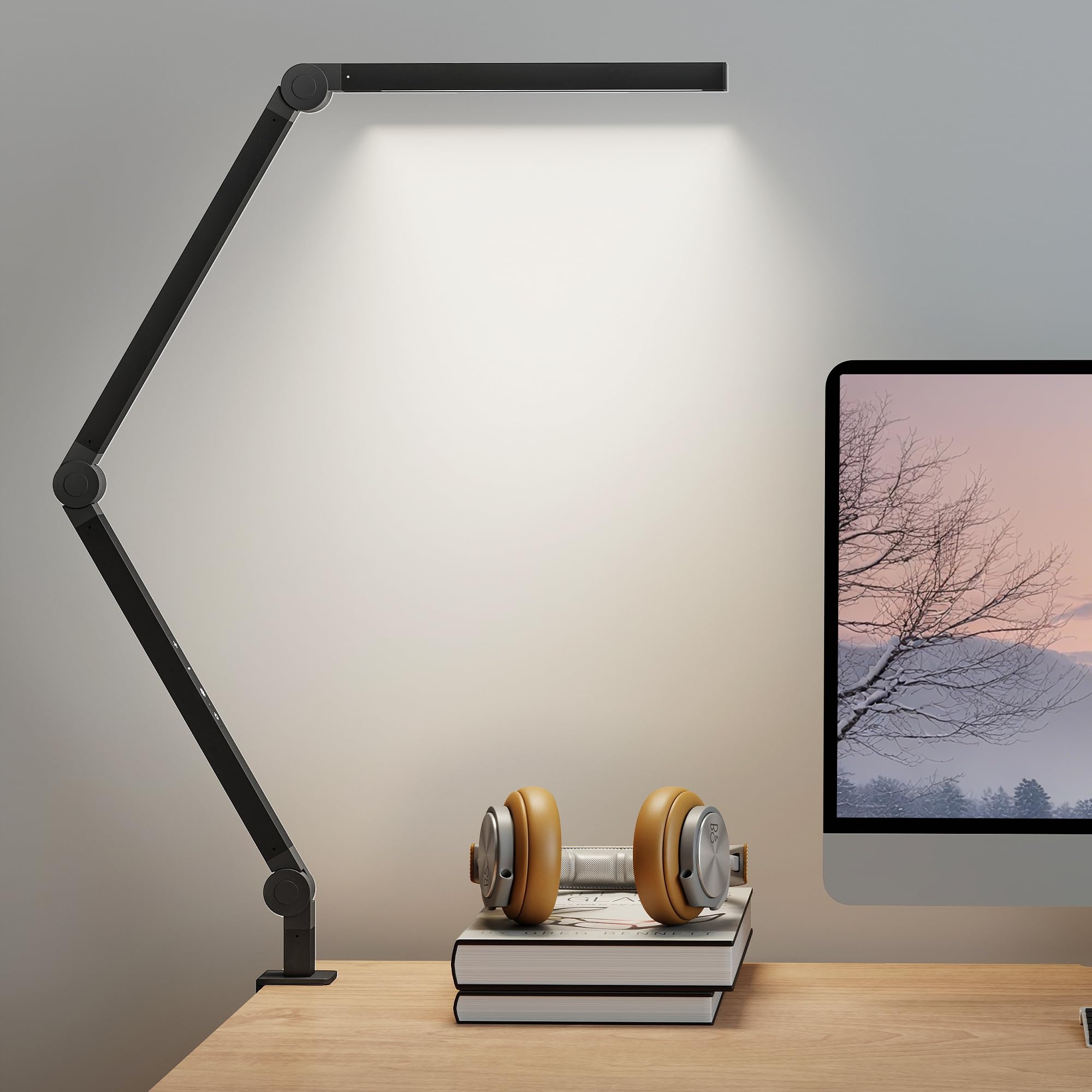 Homcom Black Desk Lamp With Adjustable Swing Arm, Dimmable Led Desk Light In