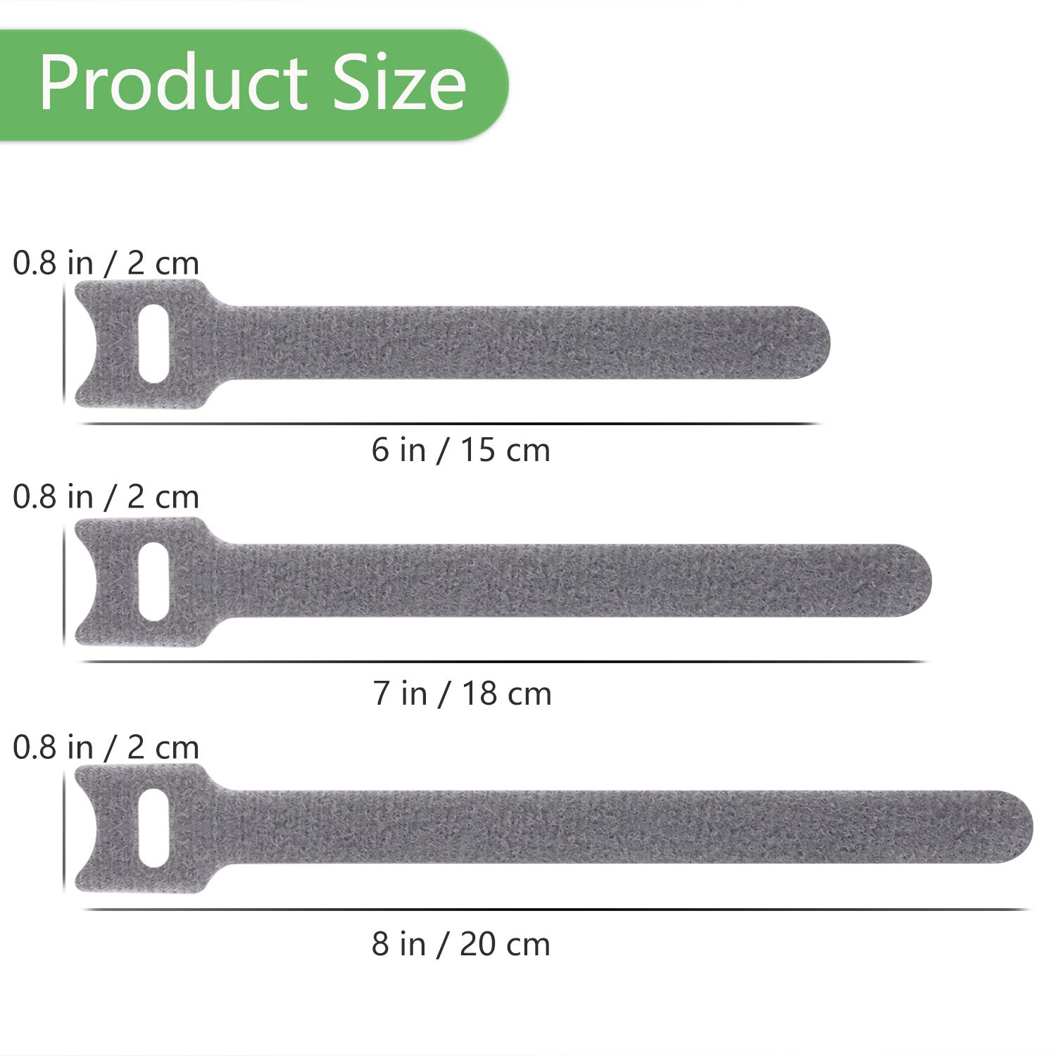 Pasow 60-Pack Hook & Loop Cable Ties - 6/7/8 Inch, Grey, Reusable Fastening For Wire Management - View #4