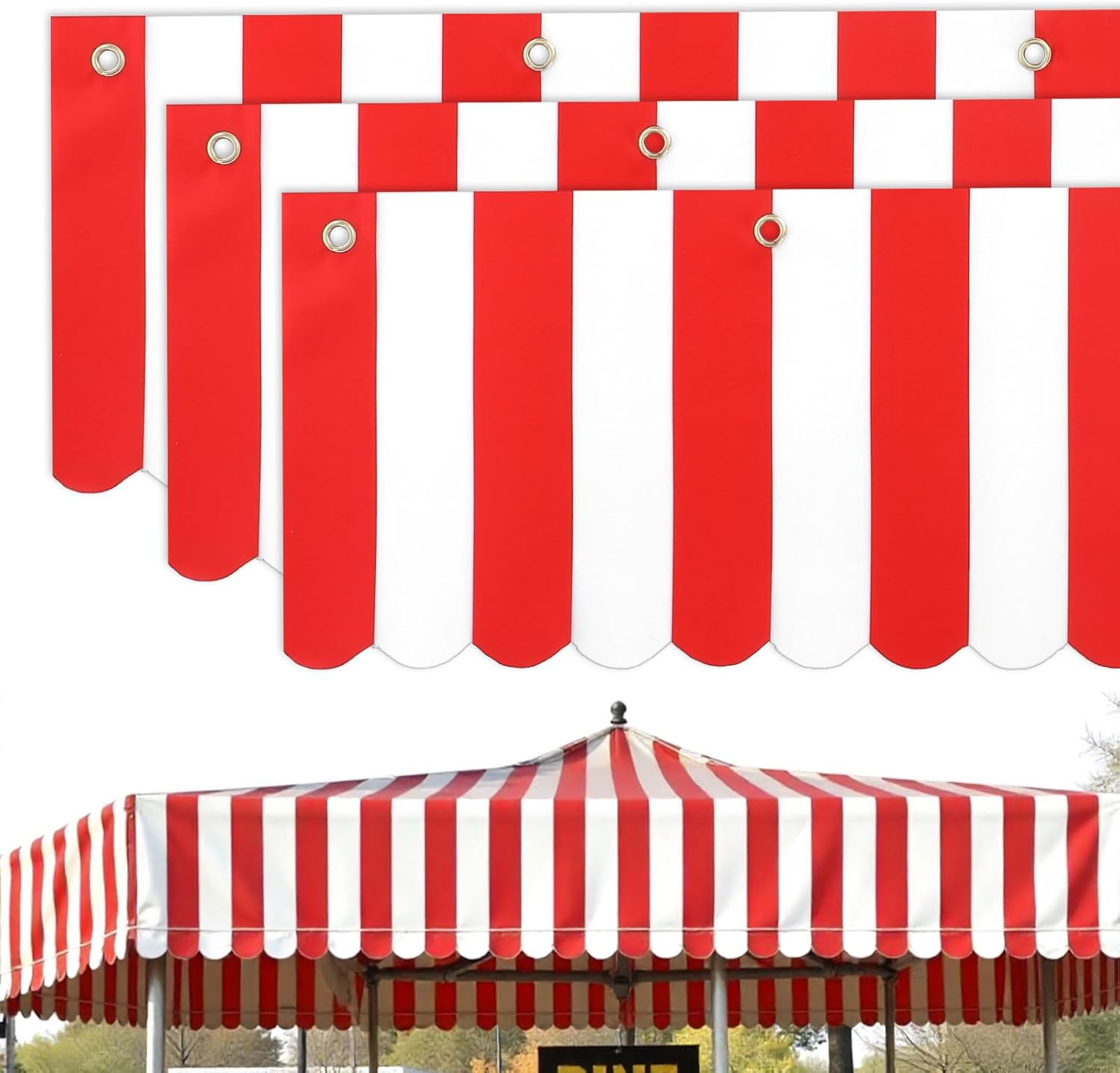 3Pcs Carnival Awning Decorations Tent Circus Hanging Decorations, 9.84''x78.74'' Carnival Theme Decoration Banner, Red White Striped Halloween Chrismis Theme Circus Party Supplies