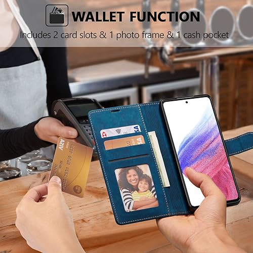 Miniatura 2 de QLTYPRI Funda para Samsung Galaxy A53, funda de piel sintética con cierre magnético, soporte para tarjetero, función atril, funda protectora a