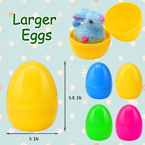 Miniatura 3 de Paquete de 8 huevos de Pascua precargados con coloridos conejitos y pollitos saltadores de cuerda para rellenos de cestas de Pascua, huevos de