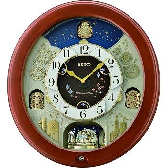 Seiko Melodies in Motion Wall Clock with Rotating Pendulum Wood Brown 15.2 x 53.4 x 49.5 cm
