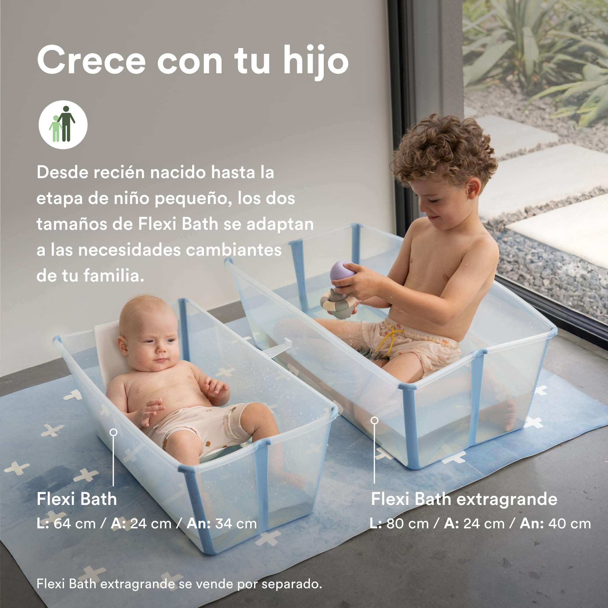 Stokke Flexi Bath (Ocean Blue) con Soporte para recién nacido - Duradera y fácil de guardar - Práctica para usar en casa o de viaje - Para bebés 0 a 48 meses