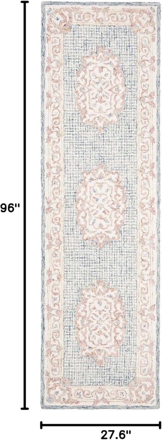 SAFAVIEH Aubusson Collection 2'3" x 8' Blue/Ivory AUB106M Handmade Traditional Premium Wool Runner Rug