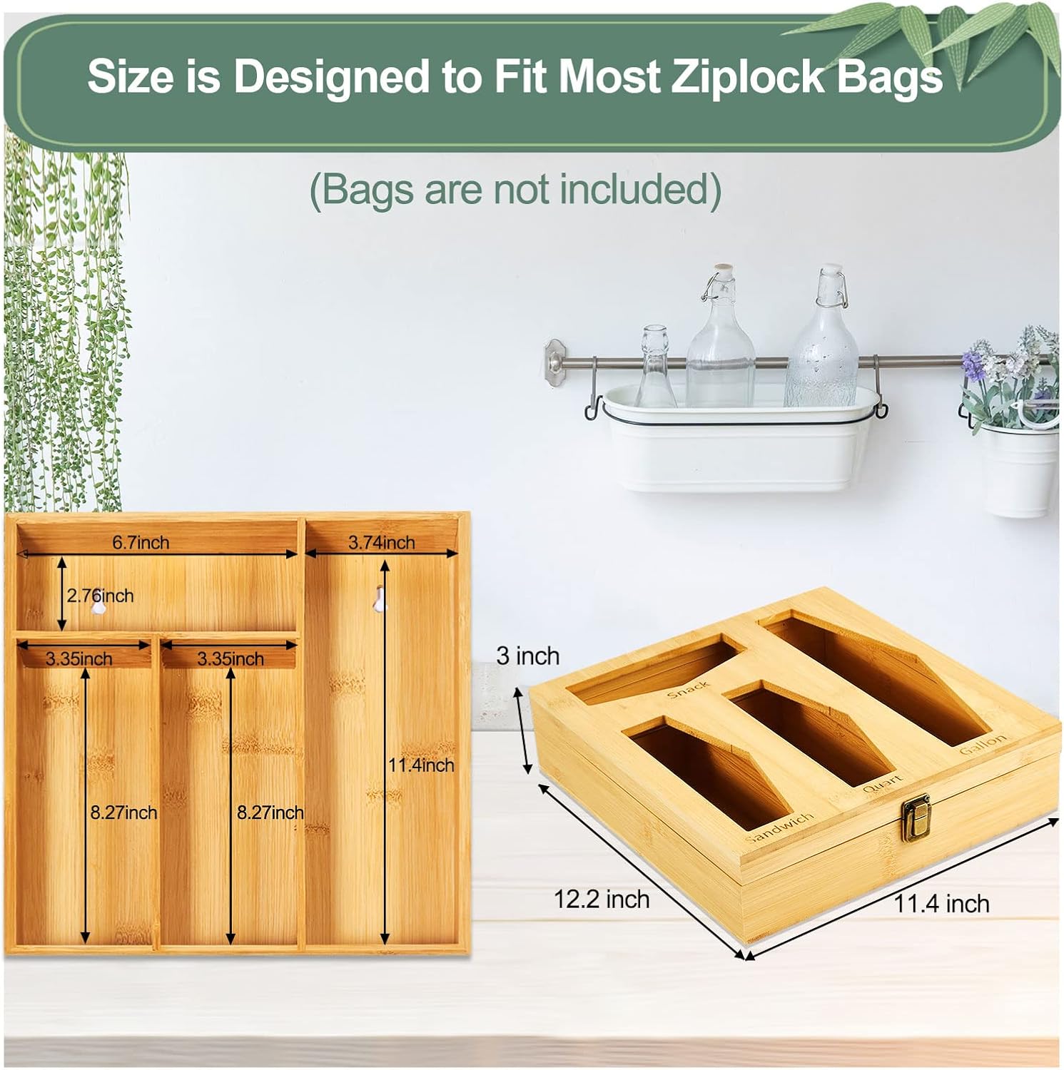 Ziplock Bag Storage Organizer -Sandwich Bag Organizer for Drawer, Moso Bamboo Baggy Organizer，Compatible with Food Storage Bag Holder : Home & Kitchen