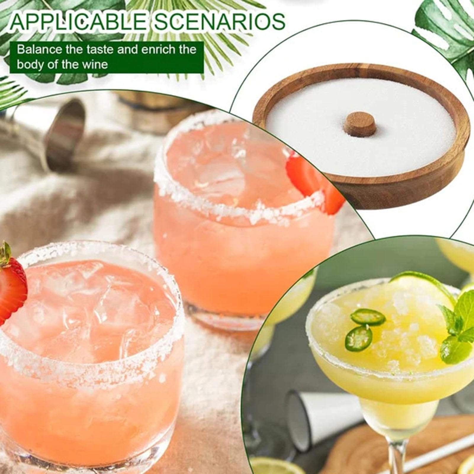 Margarita Salz und Zucker Rimmer - Salz Rimmer aus | Margarita Cocktail Salzstreuer | Runde Holzsalzschale für Cocktails, Säfte, Margarita und Getränke