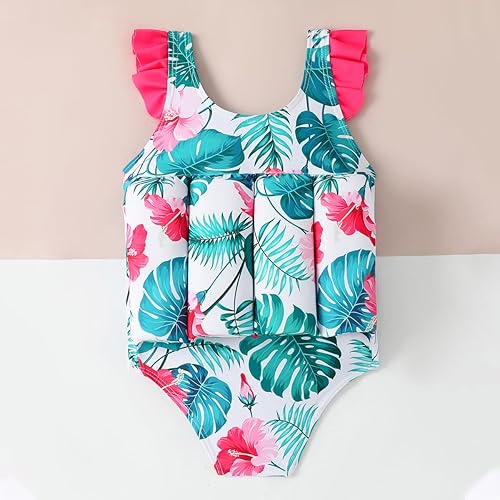 Kids Float Swimsuit Buoyancy Sticks for Baby Boys Girls One Piece Floating Swim Vest Training Aid Swimwear(Leaf,9-12 Months)