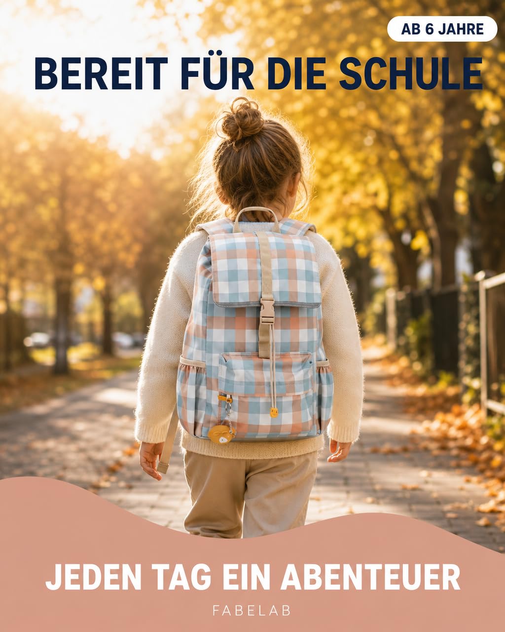 Fabelab Zaino per bambini, zaino per l'asilo, zaino per bambini a partire dai 6 anni, in 100% poliestere riciclato, zaino per la scuola, zaino per bambini con capacità di 14 l