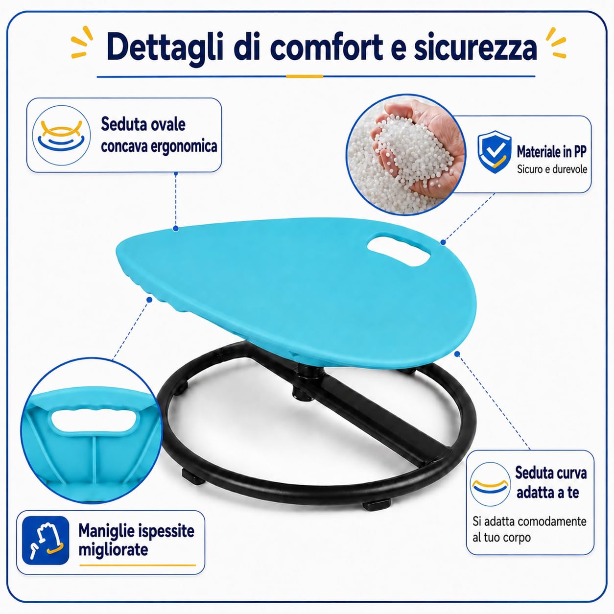 TopHomer Sedia per bambini con funzione di equilibrio, girevole a 360°, sensoriale, per autismo e ADHD, sollievo dalla cinetosi, con maniglie di sicurezza e base stabile, sedia per attività per