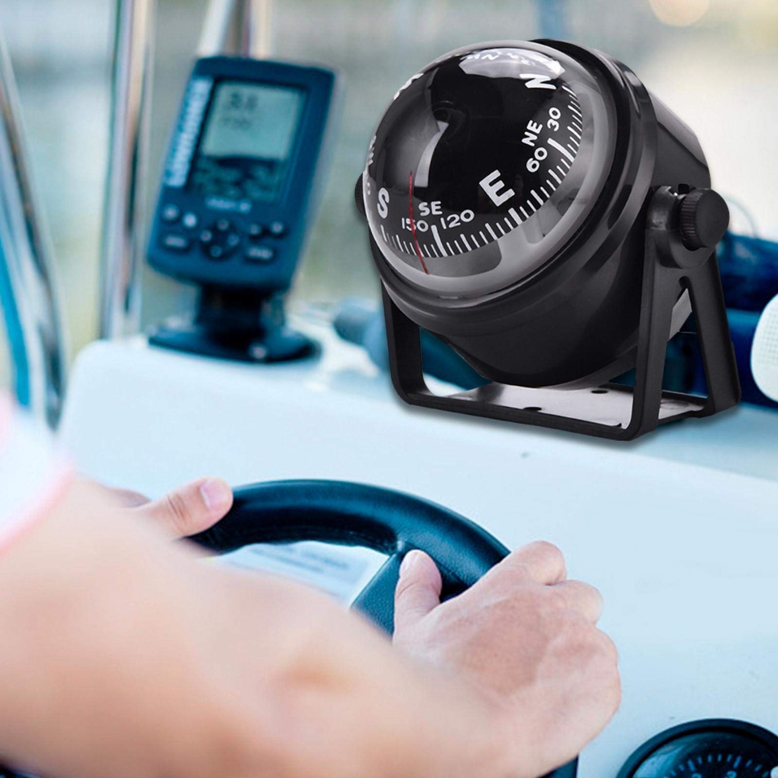 Bootskompass, schwarzer elektronisch Verstellbarer Marineball-Nachtsichtkompass für Bootsfahrzeuge für Boote, Marineboote, Lastwagen, Wohnwagen