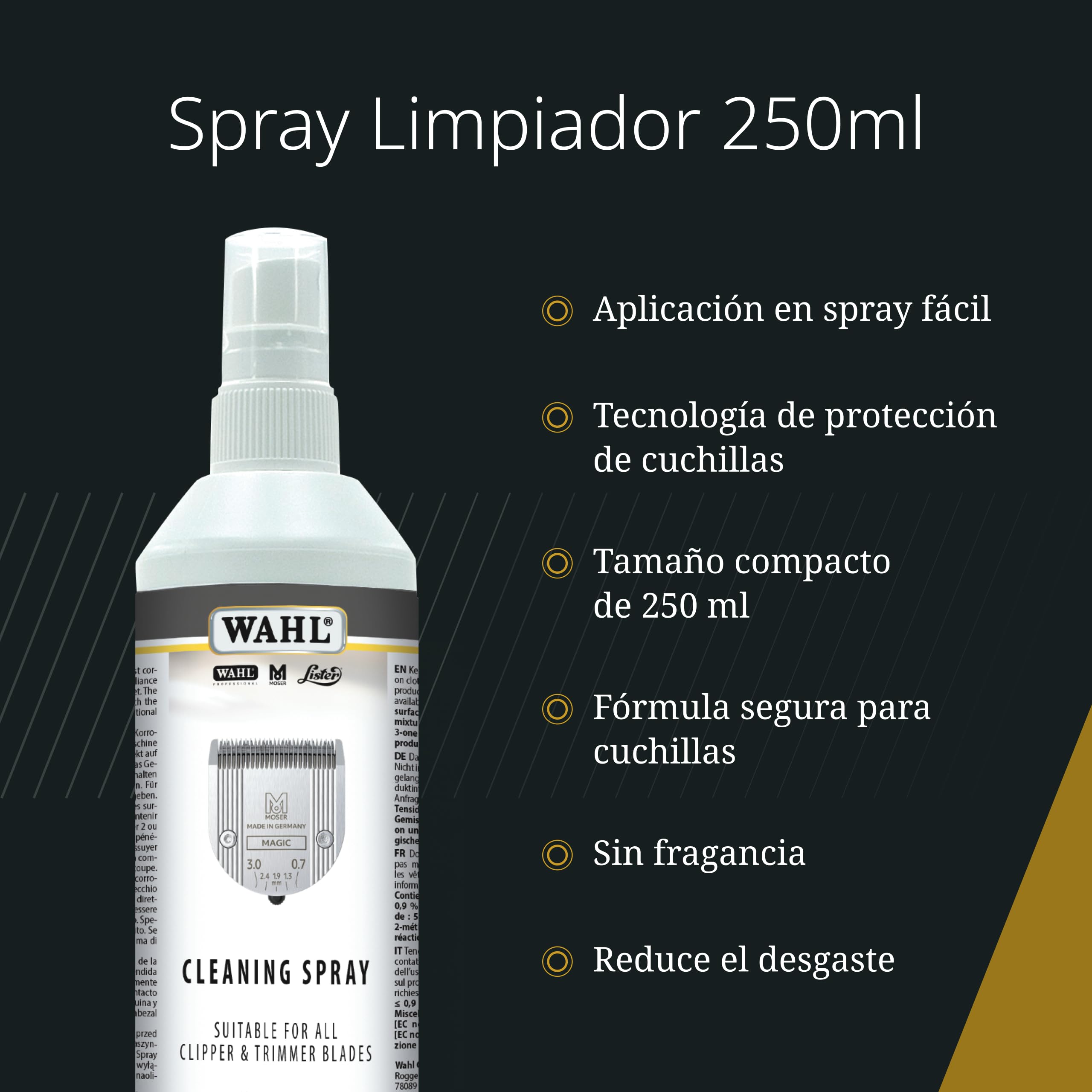 Wahl Spray Limpiador para Cuchillas de Cortapelos, 250 ml | Spray Limpiador para Cuchillas, Limpia y Protege los Juegos de Cuchillas, Fórmula Segura, Prolonga la Vida Útil