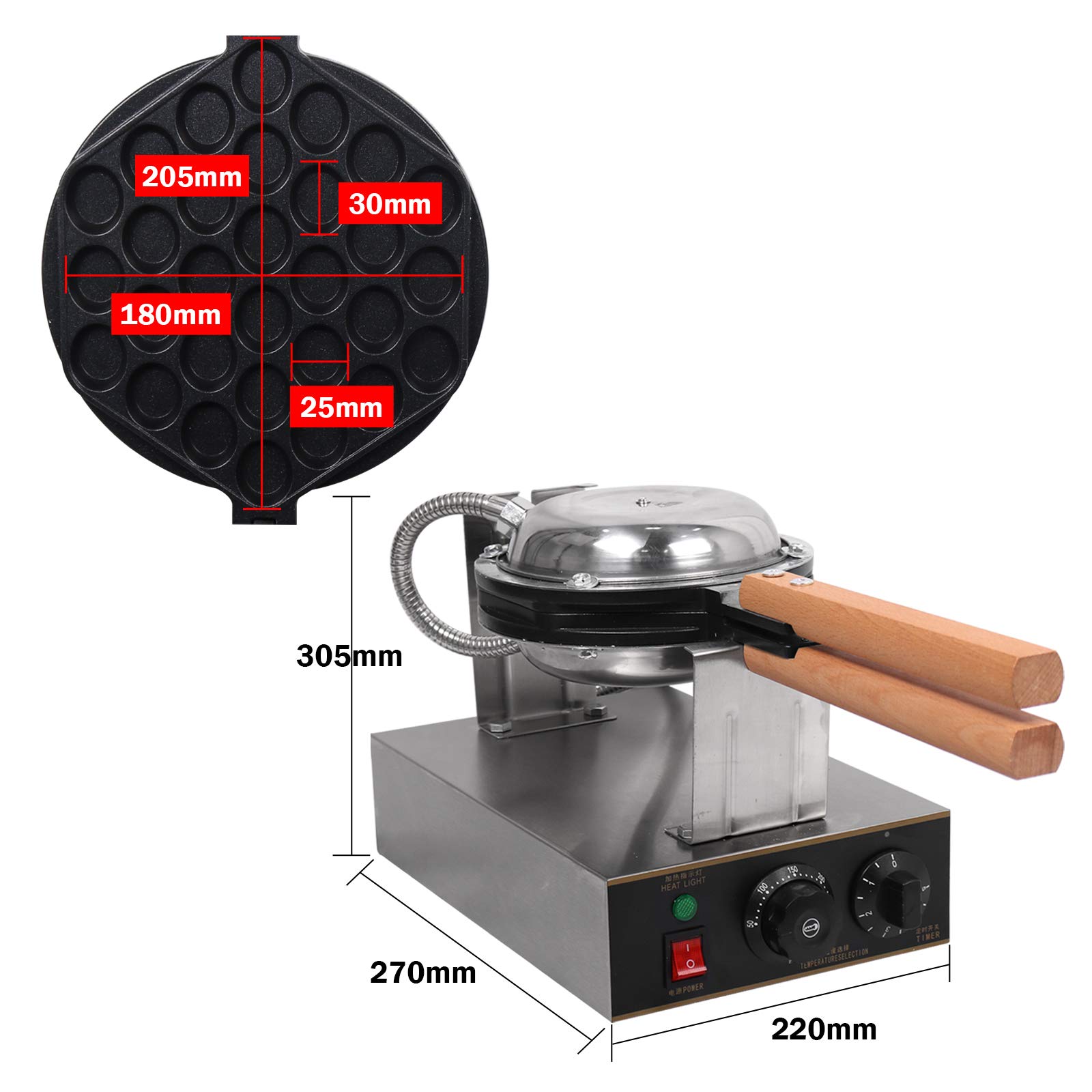 Fayelong Gaffle Huevos de Hong Kong Aparato para Pasteles de Acero Inoxidable Eléctrico Antiadherente Giratorio Profesional 220 V 1400 W