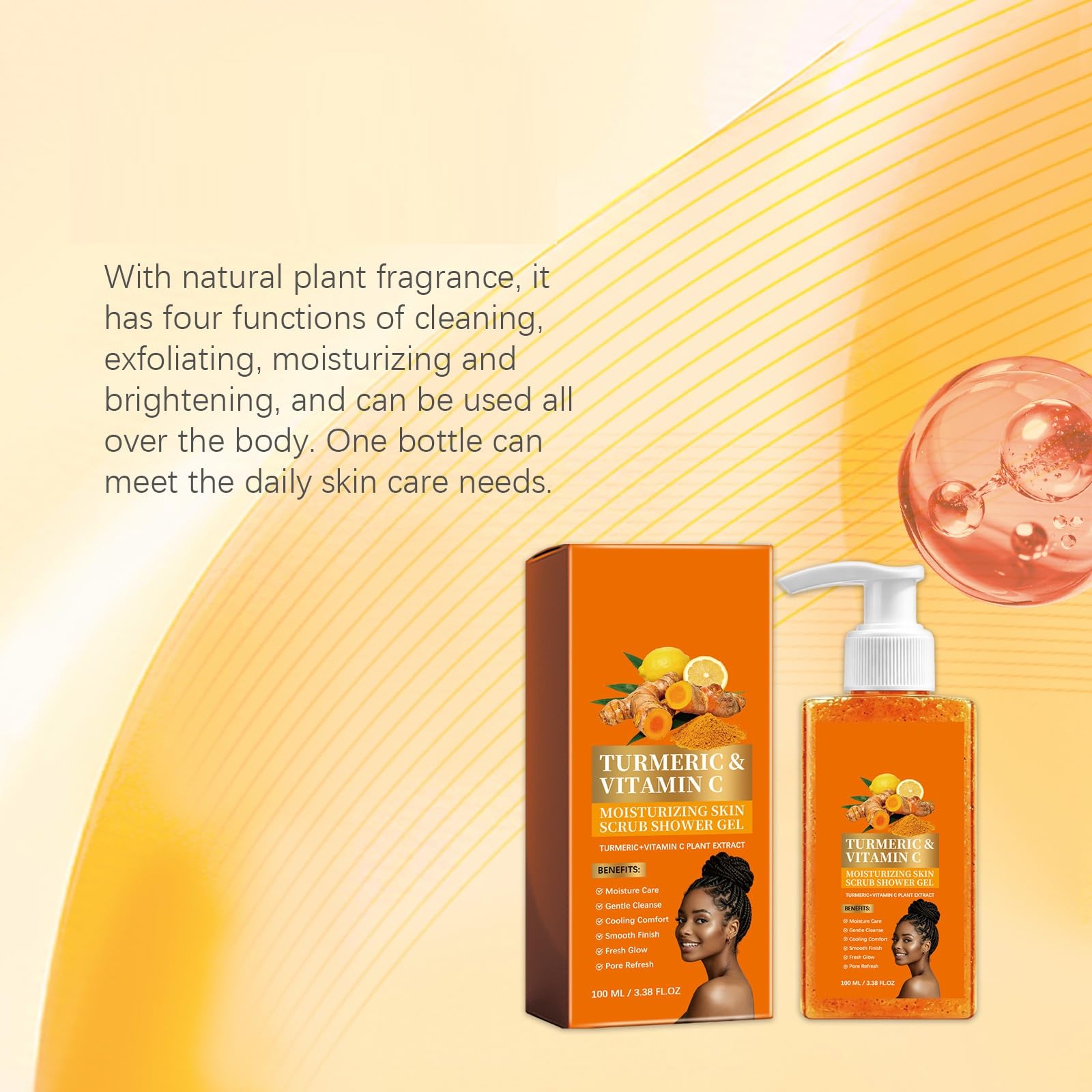 Curcuma e vitamina C Body Scrub, gel doccia idratante quotidiano, gel doccia esfoliante delicato con particelle esfolianti sottili, 100 ml (5 pezzi)