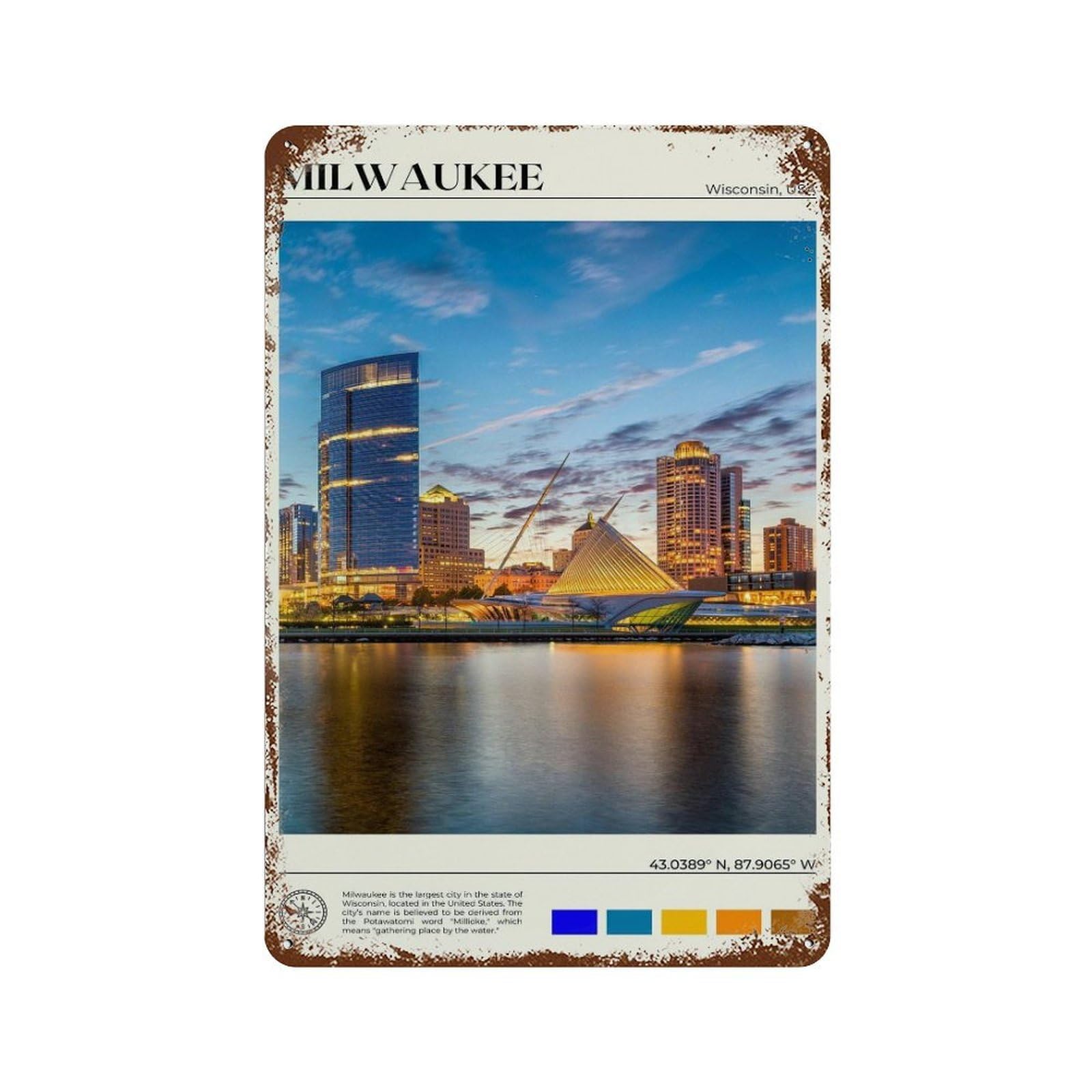xiaoxiaoshen Real Photo Milwaukee Wisconsin Wall Decor Art Metal Tin Poster Modern Home Decor Art Home Bar Shop Decorations Vintage Sign 30x20cm