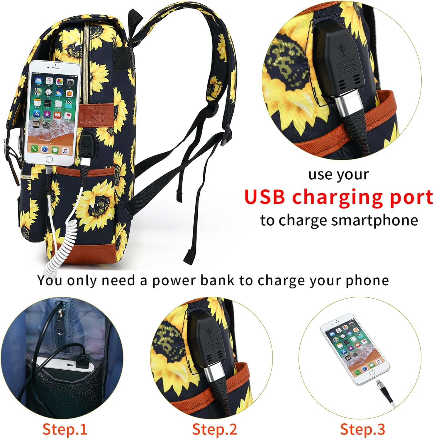 YGR Floral Laptop Backpack for Women, Female, School, Travel, Business, Outdoor Sports, Office, Work - Image 2