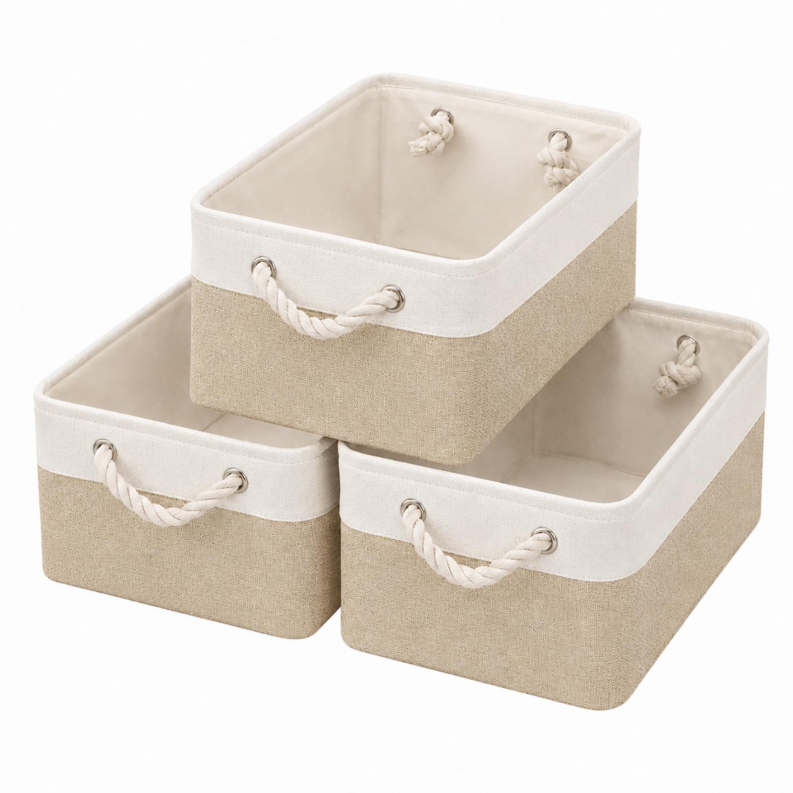 Yee Rossly 3 Pcs Storage Box with Handles, Foldable Fabric Storage Baskets, Collapsible Linen Storage Boxes for Clothes Toys Towel Bathroom Cupboards Wardrobe Shelves Closet