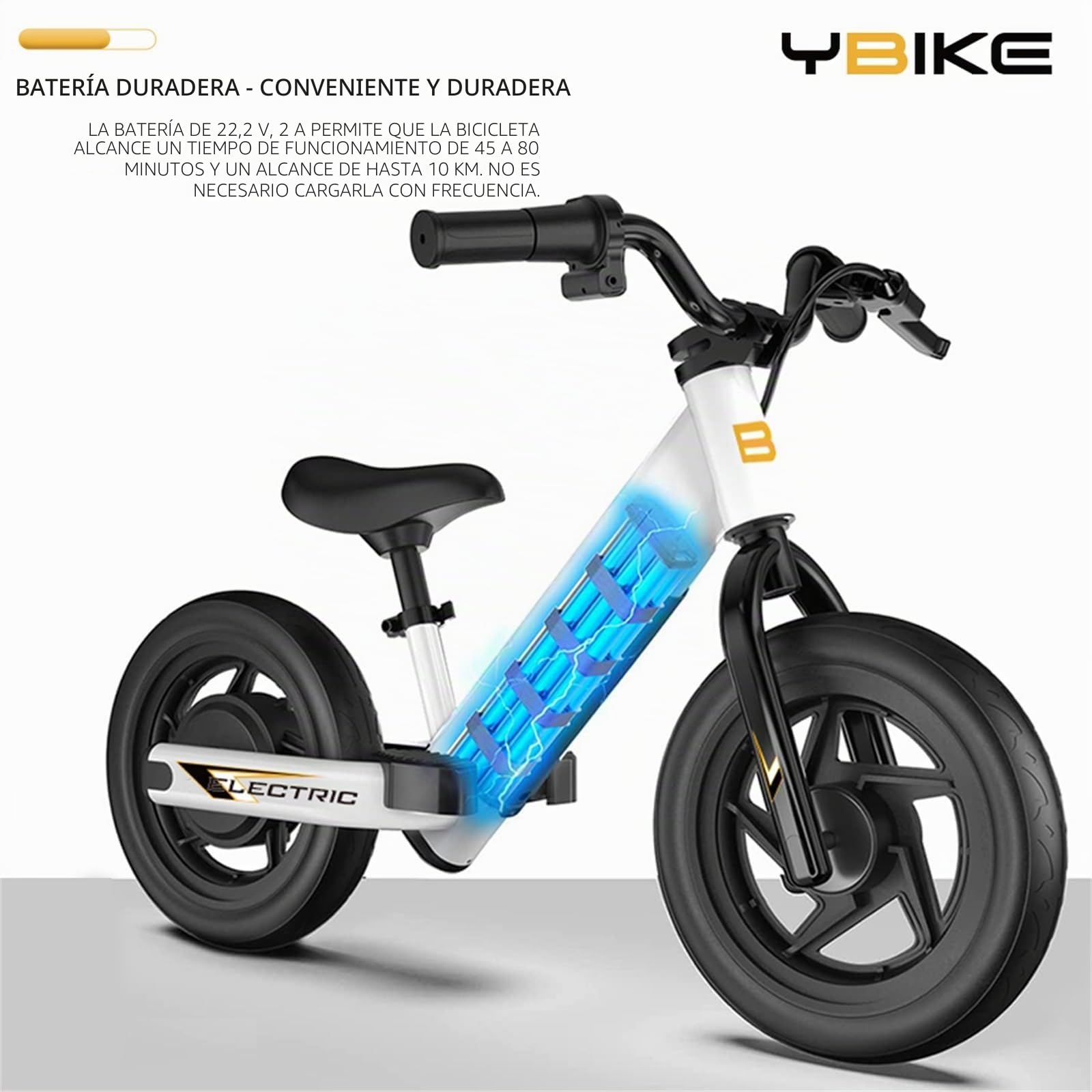 YBIKE Bicicleta Eléctrica De Equilibrio Adecuado De 3 a 5 Años，Bicicleta Eléctrica con Asiento Ajustable, Bici Sin Pedales Niño Eléctrica De 12 Pulgadas para Niños y Niñas