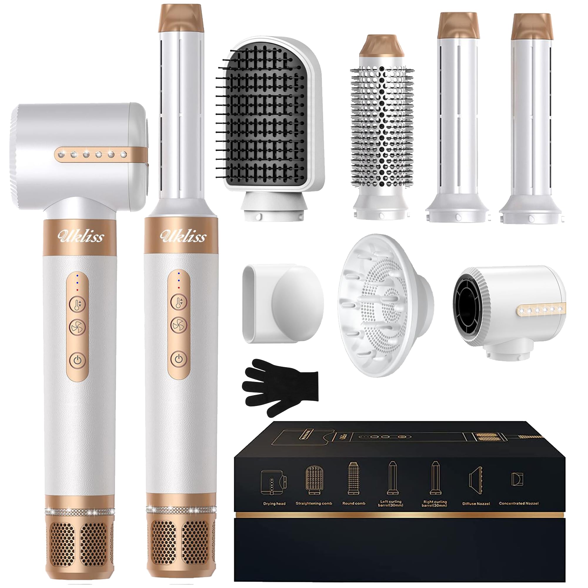 UKLISS Hairstyler 7 in 1 - Pro Airstyler & Hair Styler Set | Föhn High Speed 110,000RPM, Airbrush Lockenstab, Föhnbürste, Rundbürstenföhn, Warmluftbürste | Geschenk Set für Frauen