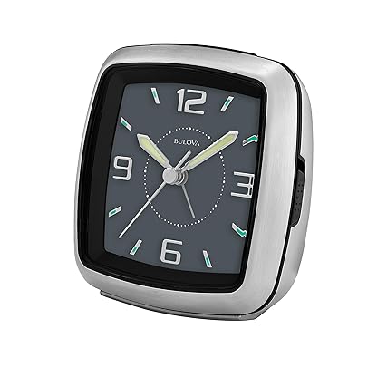 B 5028 Regency Bulova 3 . 75 ” Bedside Alarm Clock – Silver Metal Case, Jet Black Dial with Raised photo B 5028 Regency Bulova 3 . 75 ” Bedside Alarm Clock – Silver Metal Case, Jet Black Dial with Raised