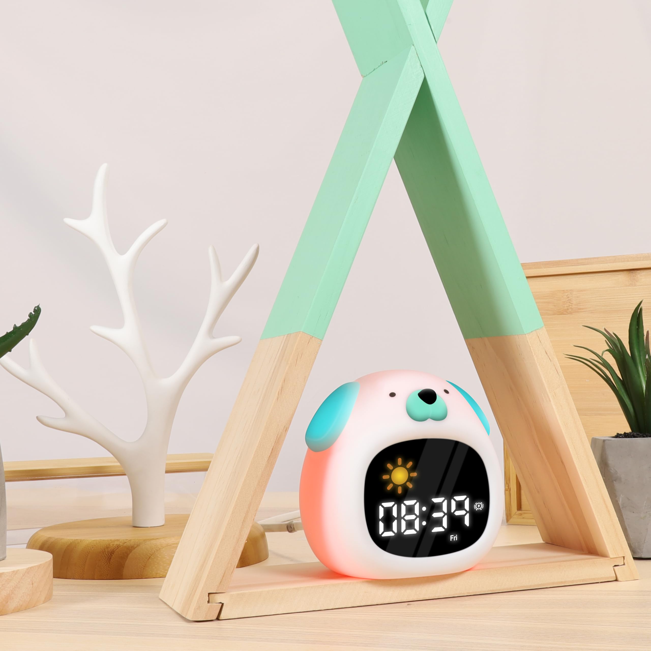 METRONIC 477537 Réveil Enfant Educatif Chien avec Veilleuse Fille Garcon - Affichage Horloge Numérique - Apprentissage Pedagogique Intelligent Jour Nuit - Sur Batterie Rechargeable USB-C