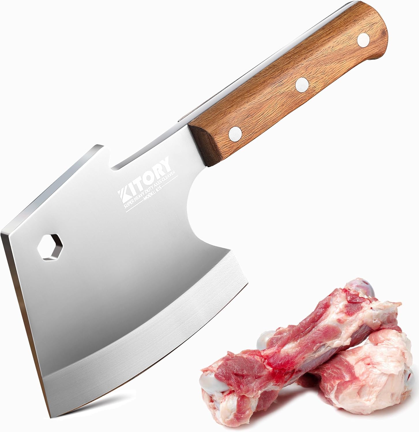Kitory Nóż do siekania 15 cm, topór rzeźniczy ze stali nierdzewnej 4Cr14Mov Full Tang, niezwykle ostry topór kuchenny do mięsa, kości i drobiu, ergonomiczna rękojeść z drewna gruszy