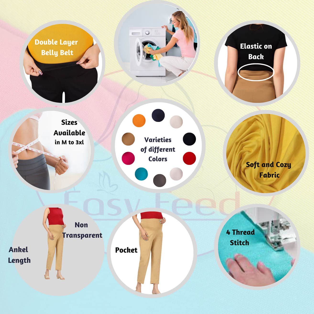 Easy Feed Women's Cotton Lycra Maternity Pants with Over The Belly Ankle Length | Backside Elastic Design Pre & Post Pregnancy Pants for Pregnant Ladies Mother (Skin,3XL) 3