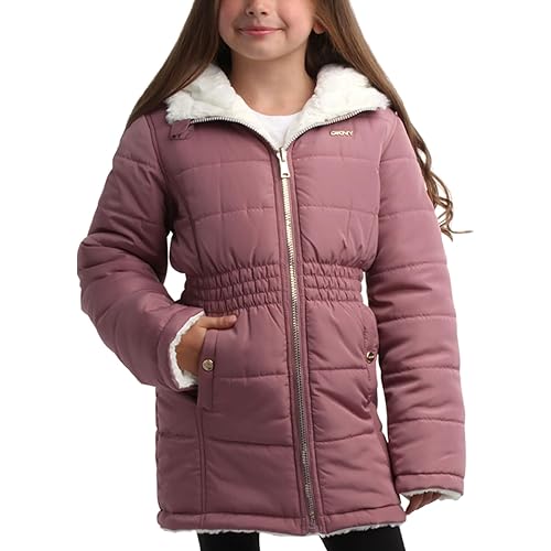DKNY Reversible Girls Winter Coat - Heavyweight Quilted Jacket with Sherpa Lining Hooded Puffer Jacket Winter Coats for Girls