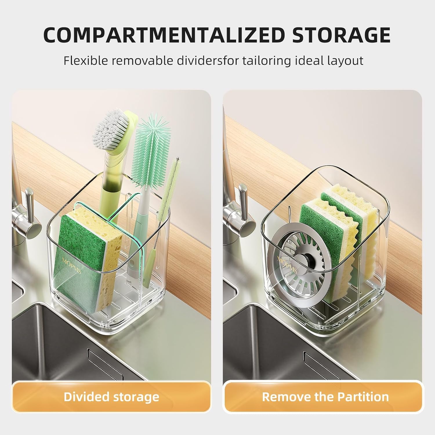MOPMS Kitchen Sponge Holder with Drip Tray, Sink Caddy Organizer