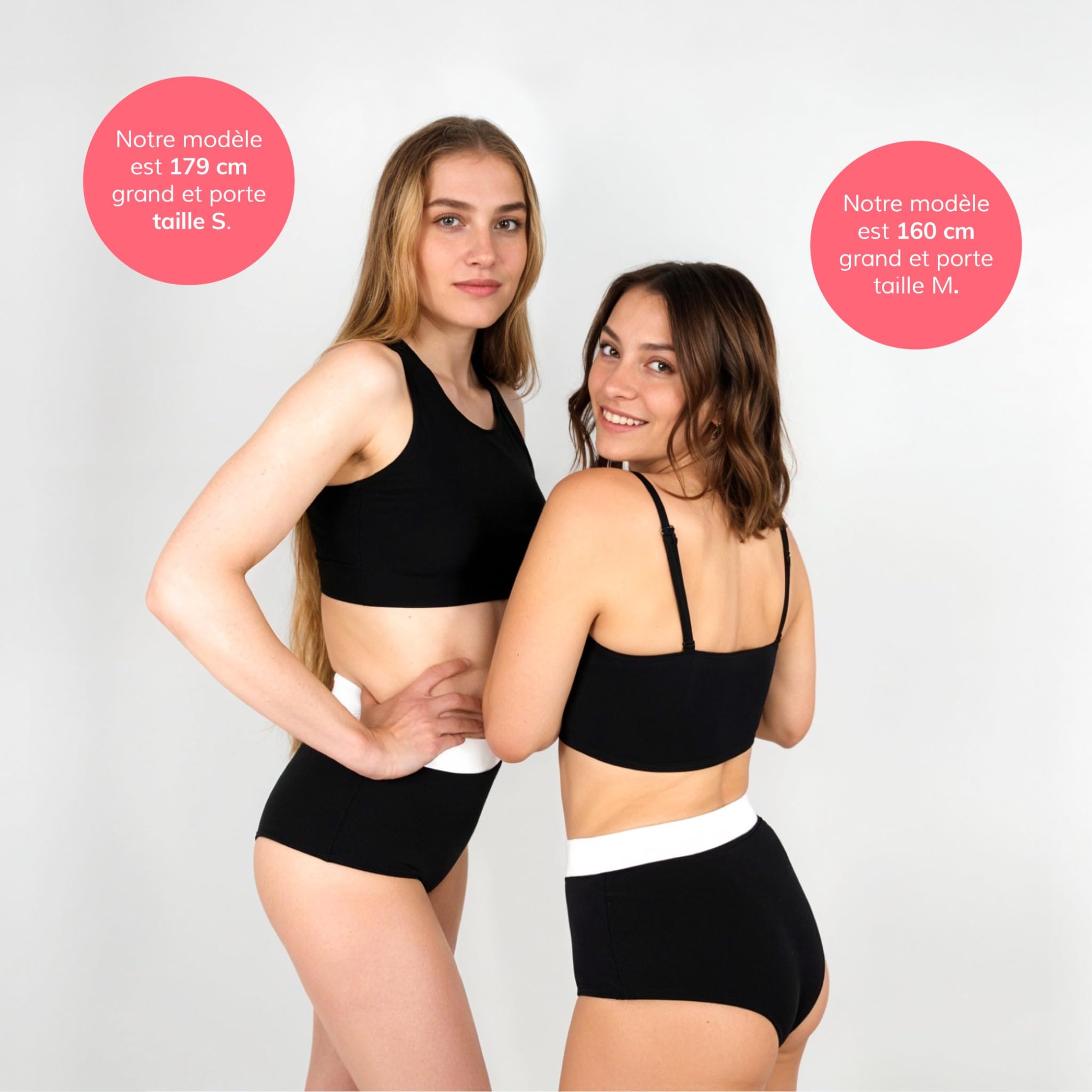 MYLILY Culotte de Bain Menstruelle Taille Haute | Bas de Maillot de Bain Menstruel Femme | Culotte Maillot de Bain Menstruelle Flux Abondant | Bas de Maillot de Bain Noir Ceinture Blanche