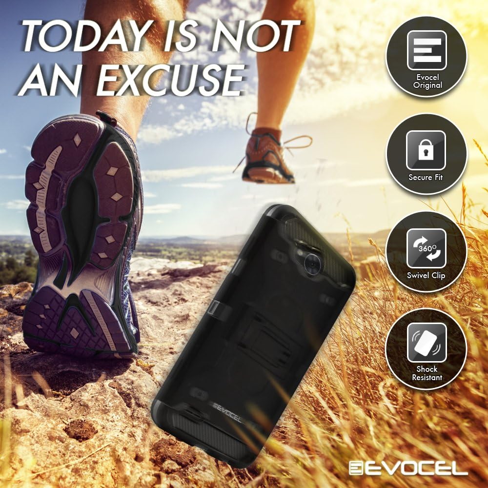 Evocel Trio Pro Series Phone Case Compatible with LG X Charge, LG Fiesta, LG X Power 2, LG V7 with Belt Clip Holster and Kickstand, Black