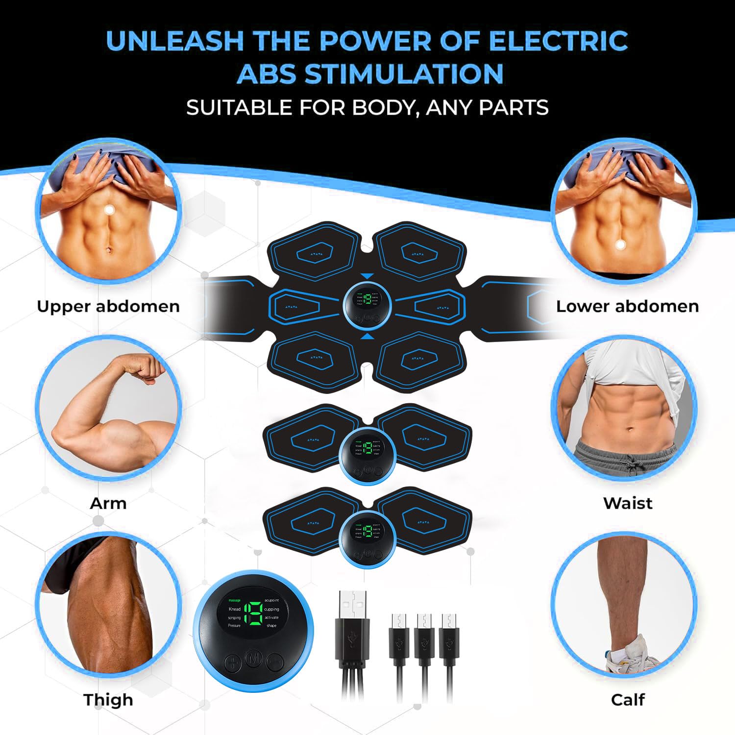 Elettrostimolatore per Addominali,Elettrostimolatore Muscolare Professionale,Elettrostimolatore Addominali, EMS Stimolatore Muscolare Addome/Braccio/Gambe/Waist/Glutei