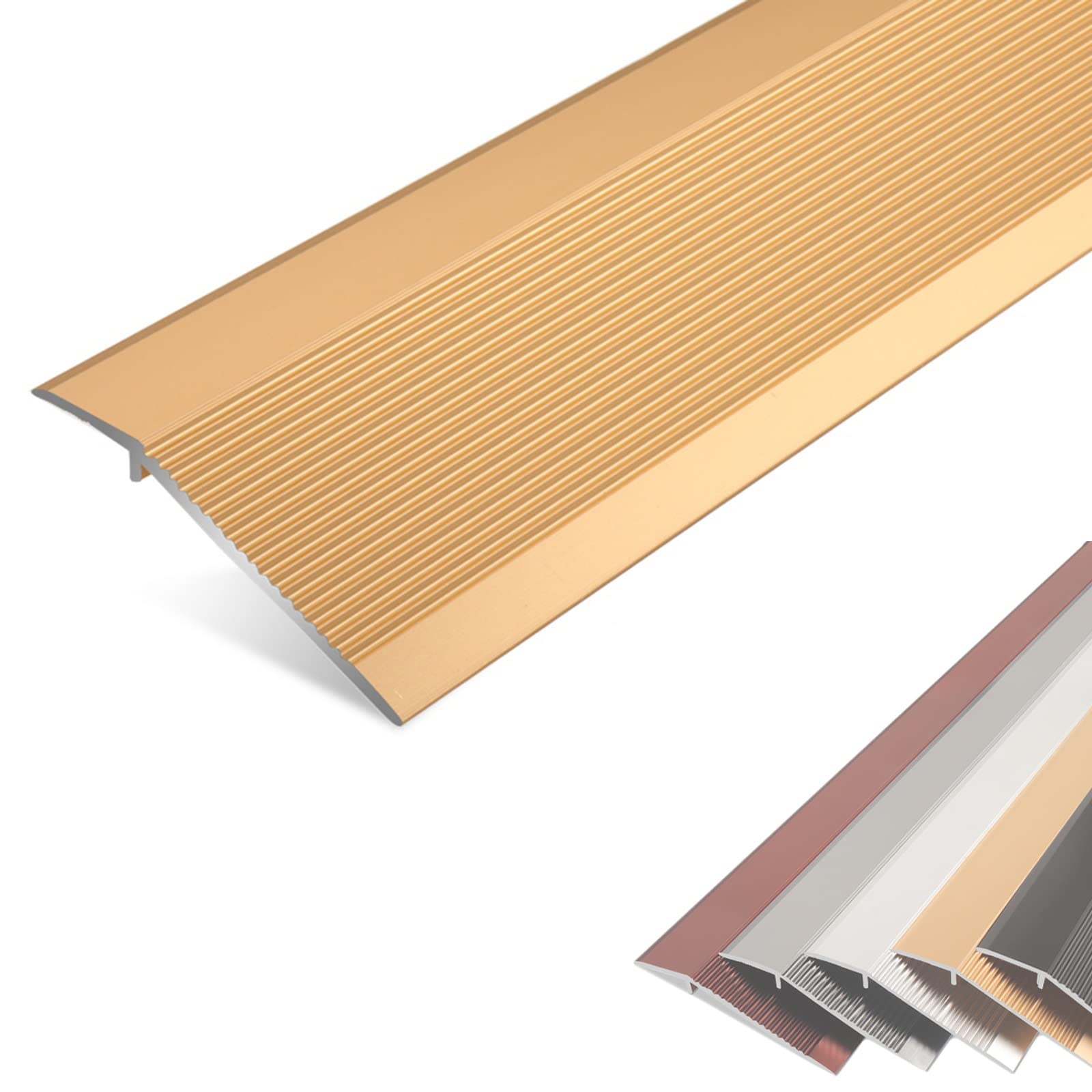 Remys Gold Doorways Reducer Flute Non-Slip Gap Connecting Strips Wood To Tile,4 Inch Wide Floor Transition Strips Uneven, For Carpet Trim/Threshold(,Long 130Cm/51.2In)