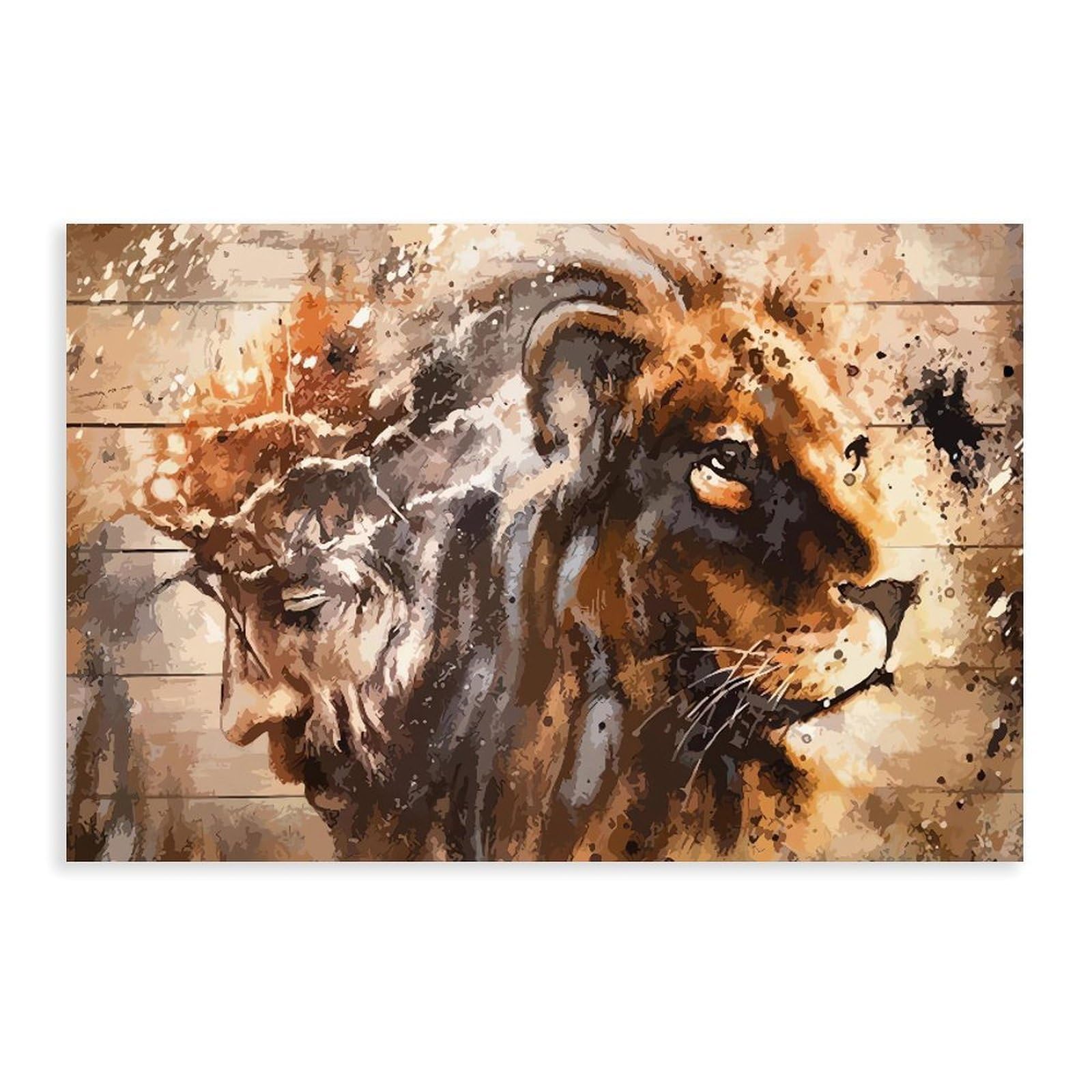 Qnvjqkdsi Unframe Jesus And Lion Art Canvas Poster Wall Art Decor Print Picture Paintings For Living Room Bedroom Decoration 24" L X 36" W