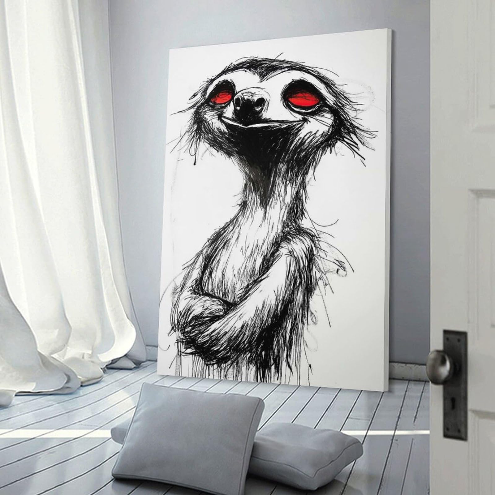Junmoney Canvas Wall Decor Smiling Sloth Illustration, 24x36inch(60x90cm), for Living Room, Bedroom, Office Or Hallway, Stylish Home Artwork for Focal Walls
