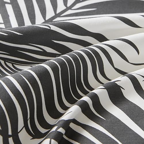 Miniatura 3 de YuHeGuoJi Juego de funda de edredón tropical costera, tamaño King, 100 % algodón, 3 piezas, 1 funda de edredón botánica hawaiana negra y blanca con