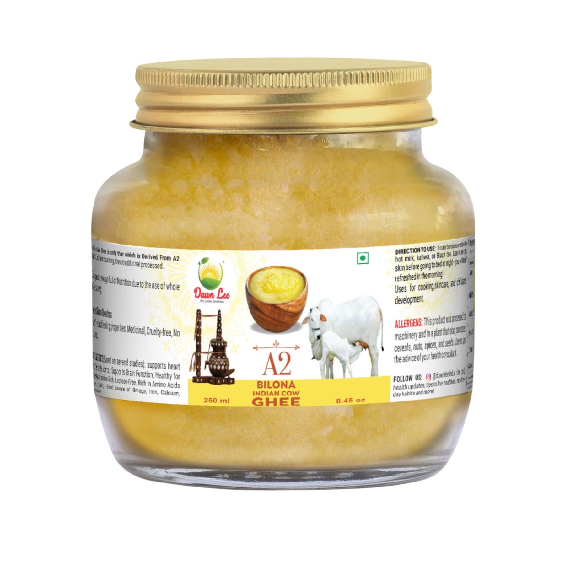 Ghee Bilona A2 Natural 250 ml Cuajada Proceso de Churning Propiedades curativas