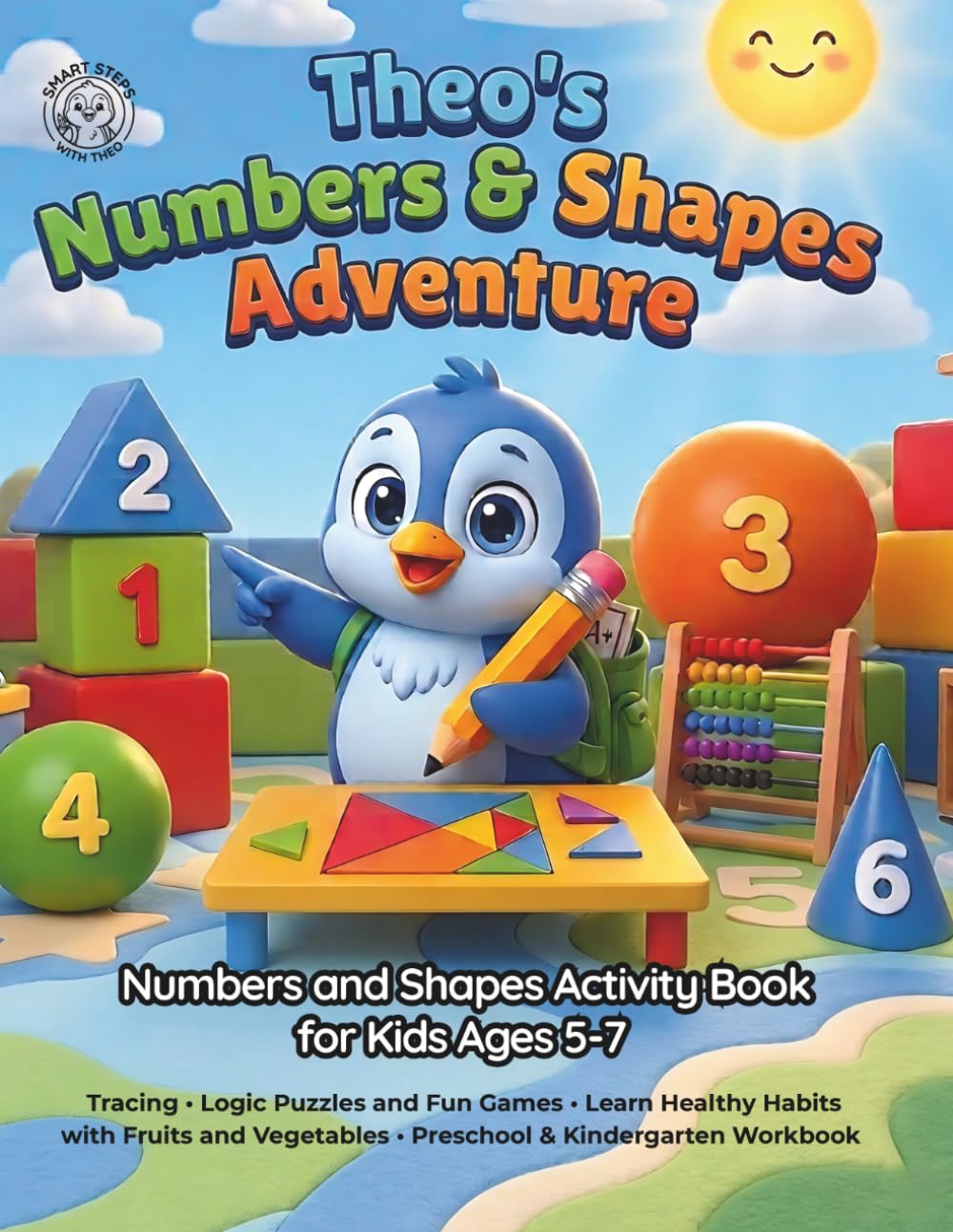 Theo's Numbers & Shapes Adventure: Numbers and Shapes Activity Book for Kids Ages 5-7. Tracing • Logic Puzzles and Fun Games • Learn Healthy Habits ... Kindergarten Workbook (SmartSteps with Theo)