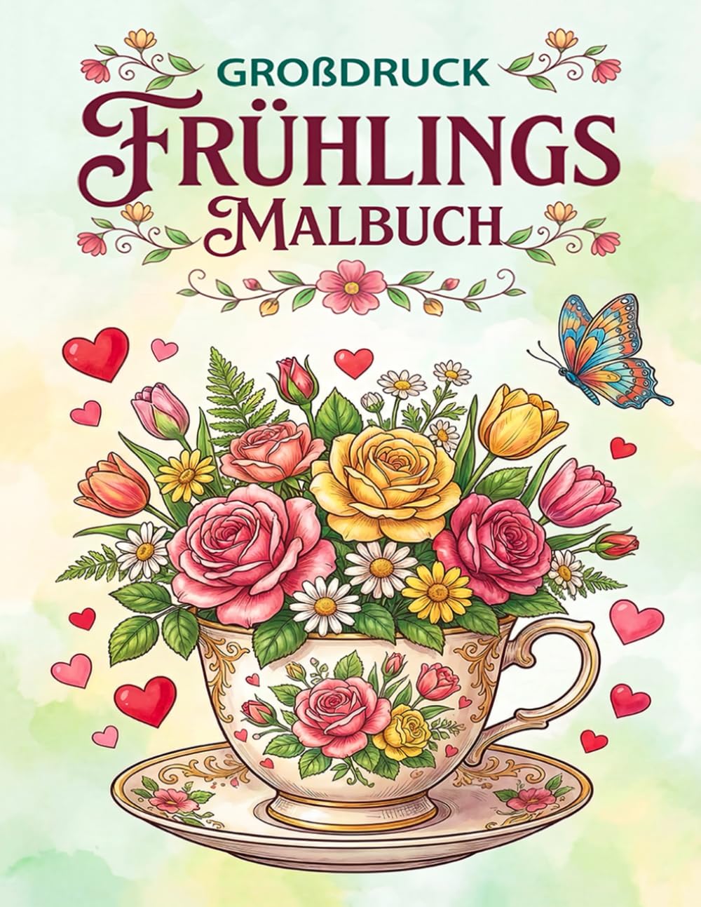 Großdruck Frühlings-Malbuch: 50 große einfache Frühlingsmotive zur Entspannung für Erwachsene und Senioren