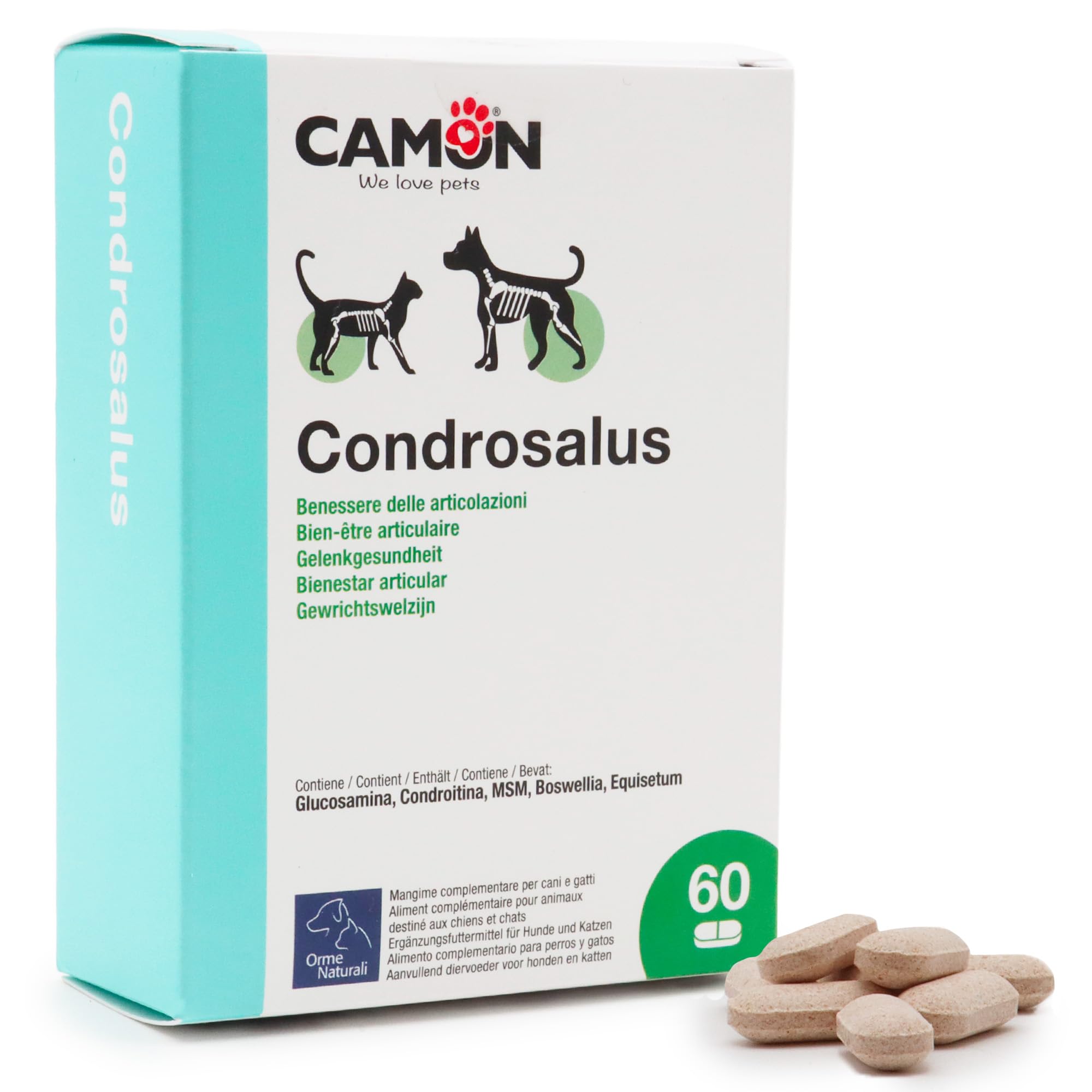 CAMON | Condrosalus Compresse, Alimento Complementare per Cani e Gatti per il Benessere delle Articolazioni, Previene Fenomeni Artrosici, 60 cpr