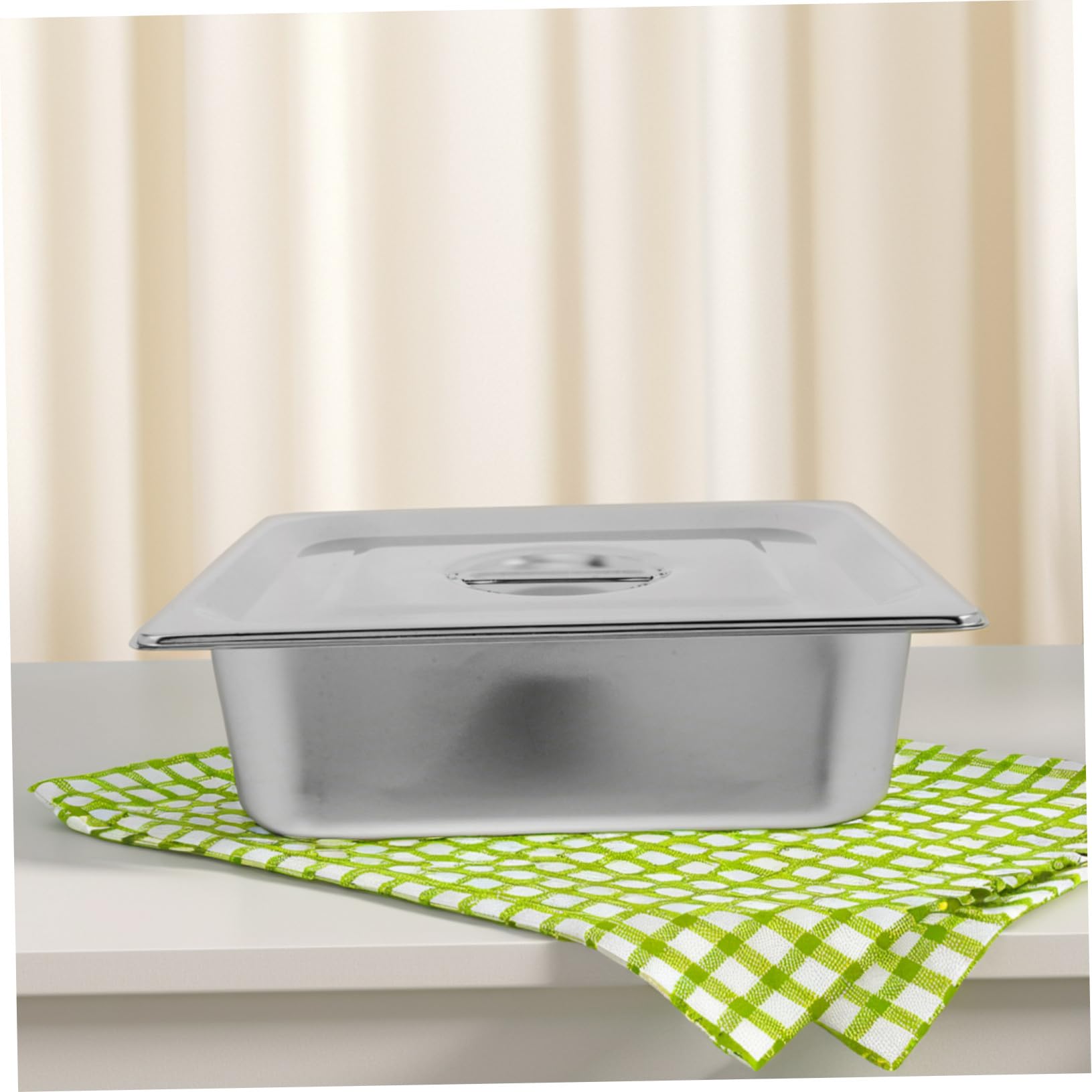 Sartén de acero inoxidable con tapa, recipiente de catering de tamaño 1/1 para eventos, fiestas y reuniones grandes, calentador de alimentos duradero y versátil, elegante acabado plateado