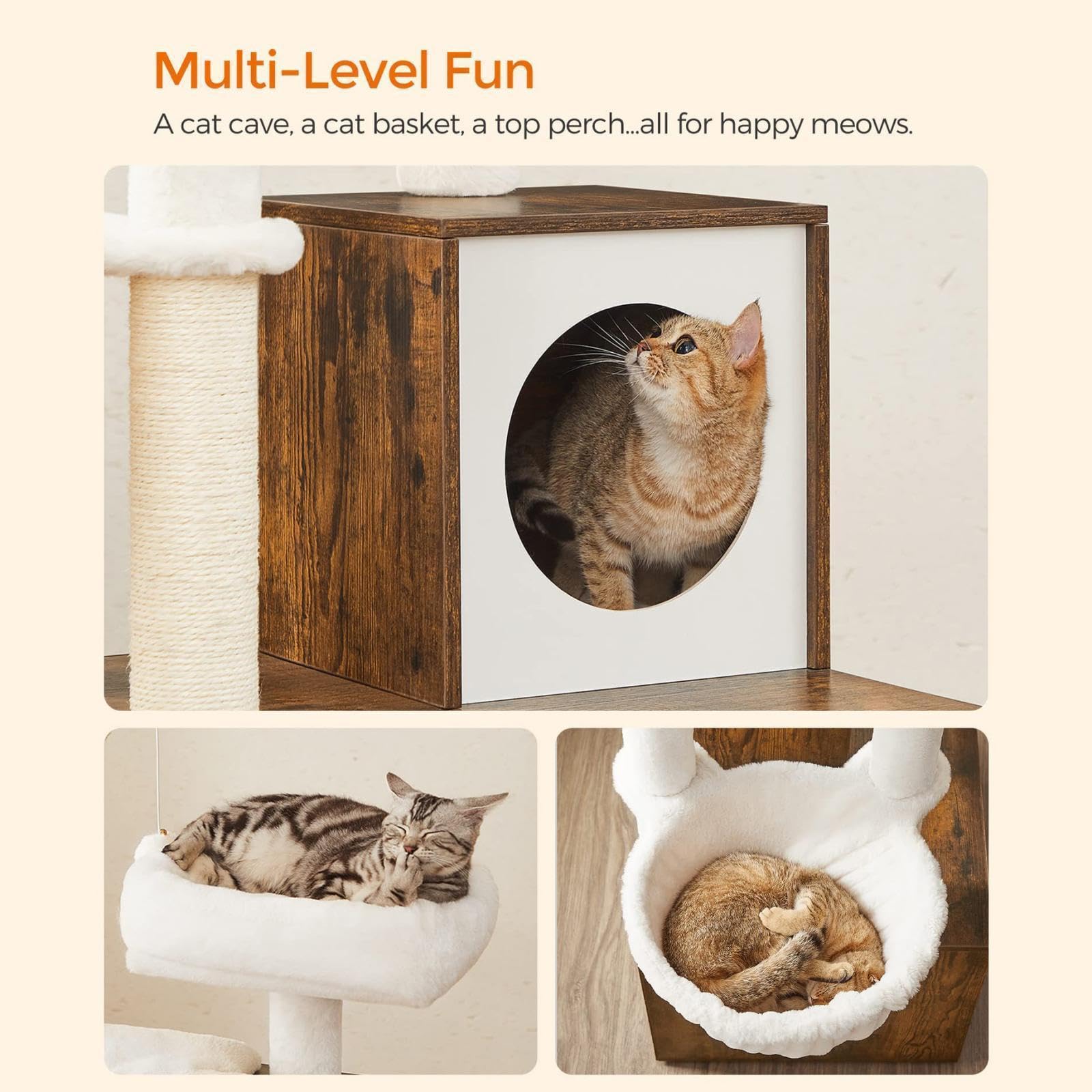 Katzenkletterregal Katzentoilette Katzenbaum All in One Groß Katze Kletterregal Katzenmöbel mit Kratzbaum Verstecktes Gehege