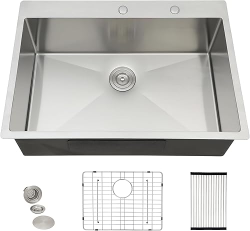 Miniatura 29 de Fregadero de lavandería de 25 x 22 pulgadas, montaje superior, acero inoxidable T304, calibre 16, 12 pulgadas de profundidad, fregadero individual