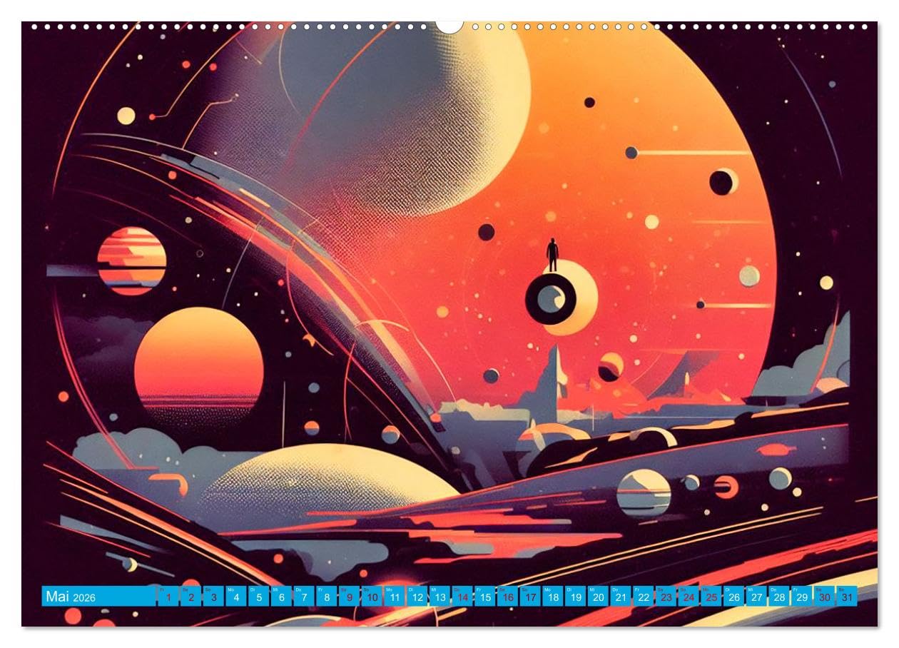 Lost Fiction (hochwertiger Premium Wandkalender 2026 DIN A2 quer), Kunstdruck in Hochglanz: Zukunftsvisionen im Stil der 70er Jahre (CALVENDO Spass)
