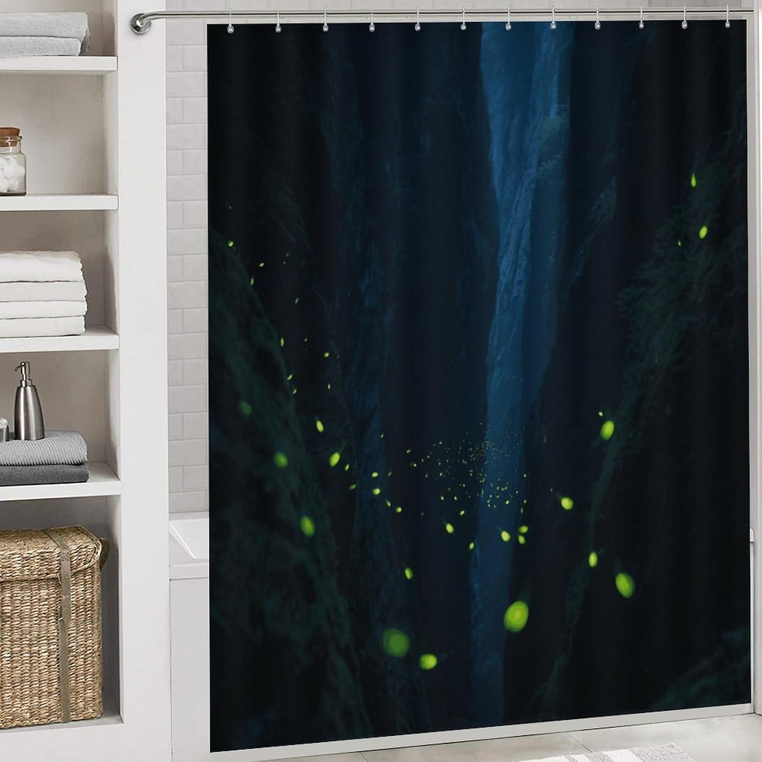 Firefly Canyon Bath Rug Set 4 Piece,Bathroom Accessories Set-Toilet Rugs U Shaped,Toilet Lid Cover,Shower Curtain and Rugs,Ultra Soft, Absorbent,Home Decor