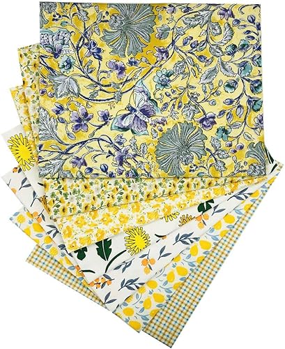 Tela acolchada a cuadros de níspero de girasol, paquetes de tela de algodón amarillo, 7 piezas de 18 x 22 pulgadas