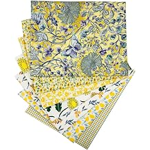 Sunflower Loquat Checked Quilting Fabric Fat Quarters,Yellow Cotton Fabric Bundles,7pcs 18 x 22 inches