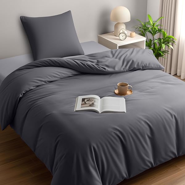 Utopia Bedding Housse de Couette 1 Personne 140x200 cm avec 1 Taie d'oreiller 65x65 cm (Gris) - Parure de lit 1 Personne 140 x 200 cm - Ensembles de Housses de Couette en Microfibre brossée Douce - 1