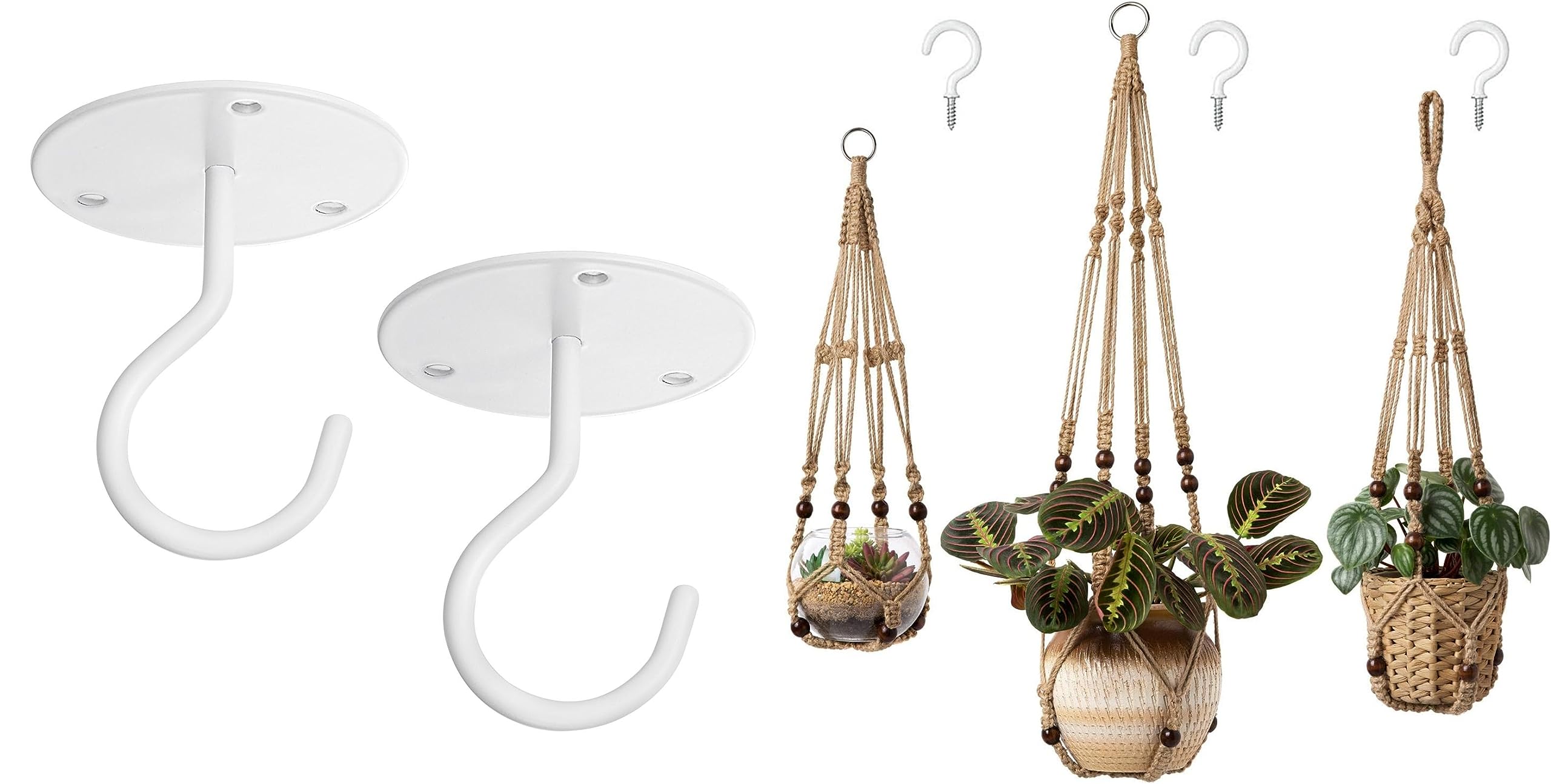 Amazon.com: Mkono 3 Pack Macrame Plant Hangers and Ceiling Hooks ...