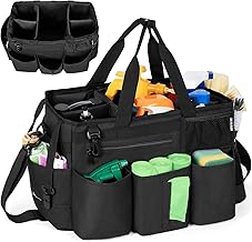 OUUTMEE Cleaning Bag 20 x 38 x 26 cm with Removable Compartment, Portable Cleaning Bag, Cleaning Supplies Organizer with Adjustable Shoulder Strap, Large Black