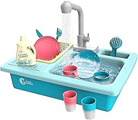 Cute Stone Color Changing Kids Kitchen Sink Toy - Electric Play Sink with Running Water, Auto Cycle, Safe Warm Play for Boys Girls